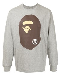 T-shirt à manche longue imprimé gris A Bathing Ape