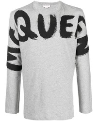 T-shirt à manche longue imprimé gris Alexander McQueen