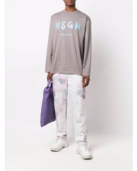 T-shirt à manche longue imprimé gris MSGM