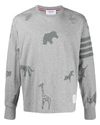 T-shirt à manche longue imprimé gris Thom Browne
