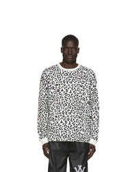 T-shirt à manche longue imprimé léopard blanc et noir