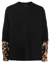 T-shirt à manche longue imprimé léopard noir Sacai