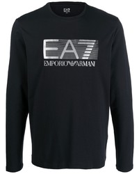 T-shirt à manche longue imprimé noir et argenté Ea7 Emporio Armani