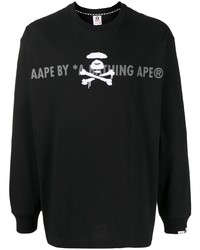 T-shirt à manche longue imprimé noir et blanc AAPE BY A BATHING APE