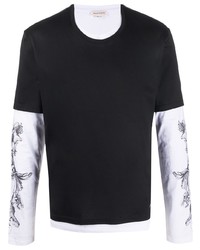 T-shirt à manche longue imprimé noir et blanc Alexander McQueen