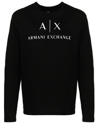 T-shirt à manche longue imprimé noir et blanc Armani Exchange