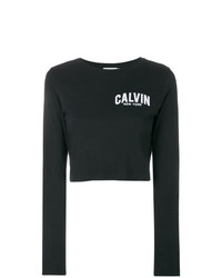 T-shirt à manche longue imprimé noir et blanc Calvin Klein Jeans