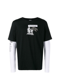 T-shirt à manche longue imprimé noir et blanc Diesel