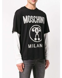 T-shirt à manche longue imprimé noir et blanc Moschino