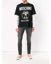 T-shirt à manche longue imprimé noir et blanc Moschino