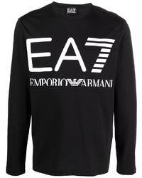 T-shirt à manche longue imprimé noir et blanc Ea7 Emporio Armani
