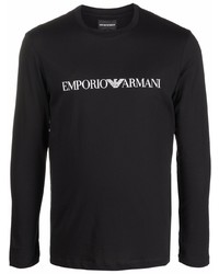 T-shirt à manche longue imprimé noir et blanc Emporio Armani