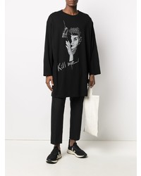 T-shirt à manche longue imprimé noir et blanc Yohji Yamamoto