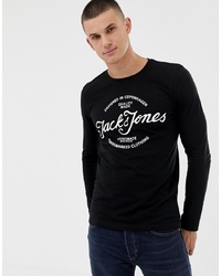 T-shirt à manche longue imprimé noir et blanc Jack & Jones