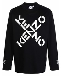 T-shirt à manche longue imprimé noir et blanc Kenzo