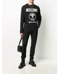 T-shirt à manche longue imprimé noir et blanc Moschino