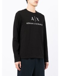 T-shirt à manche longue imprimé noir et blanc Armani Exchange