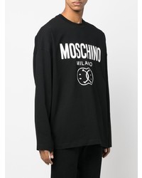 T-shirt à manche longue imprimé noir et blanc Moschino