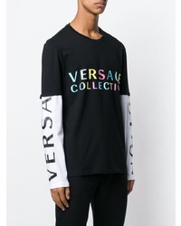 T-shirt à manche longue imprimé noir et blanc Versace Collection