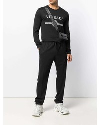 T-shirt à manche longue imprimé noir et blanc Versace