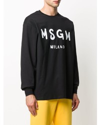 T-shirt à manche longue imprimé noir et blanc MSGM