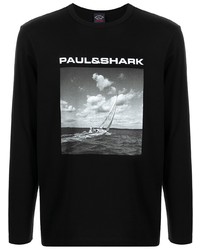 T-shirt à manche longue imprimé noir et blanc Paul & Shark