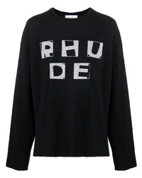 T-shirt à manche longue imprimé noir et blanc Rhude