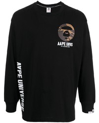 T-shirt à manche longue imprimé noir AAPE BY A BATHING APE