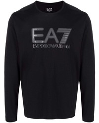 T-shirt à manche longue imprimé noir Ea7 Emporio Armani