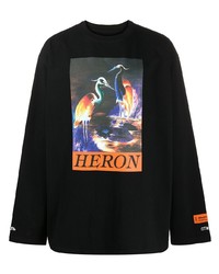 T-shirt à manche longue imprimé noir Heron Preston