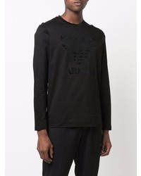 T-shirt à manche longue imprimé noir Emporio Armani