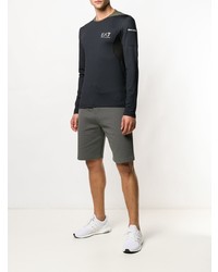 T-shirt à manche longue imprimé noir Ea7 Emporio Armani