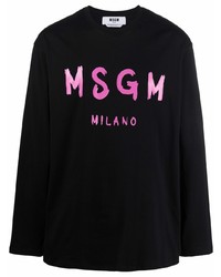 T-shirt à manche longue imprimé noir MSGM
