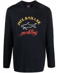 T-shirt à manche longue imprimé noir Paul & Shark