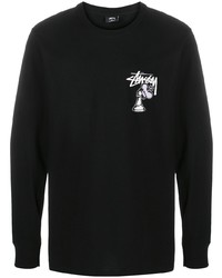 T-shirt à manche longue imprimé noir Stussy