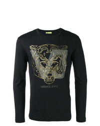 T-shirt à manche longue imprimé noir Versace