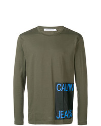 T-shirt à manche longue imprimé olive Calvin Klein Jeans