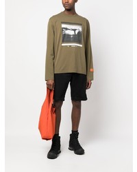 T-shirt à manche longue imprimé olive Heron Preston