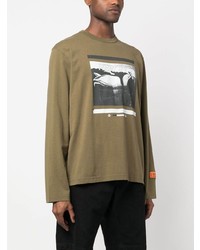 T-shirt à manche longue imprimé olive Heron Preston