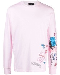 T-shirt à manche longue imprimé rose DSQUARED2