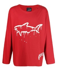 T-shirt à manche longue imprimé rouge et blanc Greg Lauren X Paul & Shark