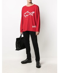 T-shirt à manche longue imprimé rouge et blanc Greg Lauren X Paul & Shark