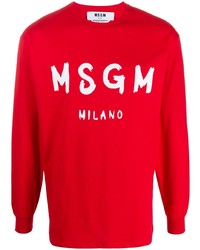 T-shirt à manche longue imprimé rouge et blanc MSGM