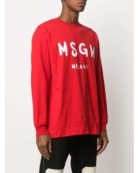 T-shirt à manche longue imprimé rouge et blanc MSGM