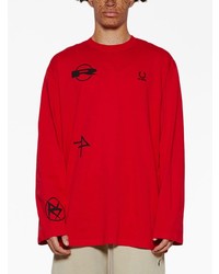 T-shirt à manche longue imprimé rouge Raf Simons X Fred Perry