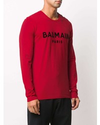 T-shirt à manche longue imprimé rouge Balmain