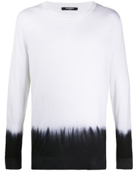T-shirt à manche longue imprimé tie-dye blanc et noir Balmain
