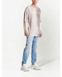 T-shirt à manche longue imprimé tie-dye gris Balmain