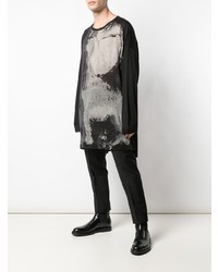 T-shirt à manche longue imprimé tie-dye noir et blanc Yohji Yamamoto