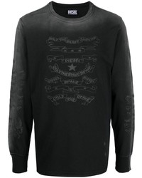 T-shirt à manche longue imprimé tie-dye noir Diesel